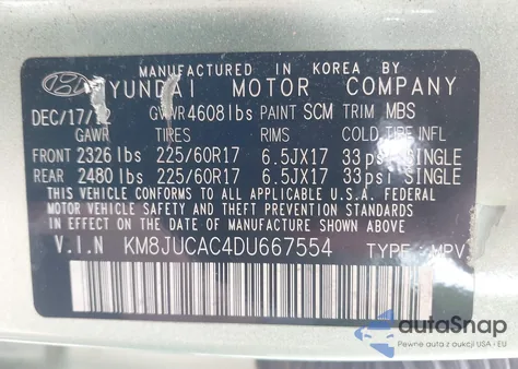 2013 Hyundai Tucson Gls from USA, damaged, VIN KM8JUCAC4DU667554